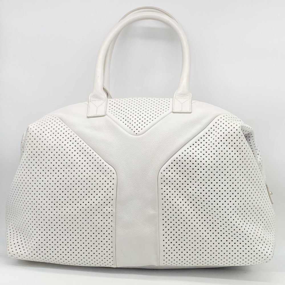 COPY - YVES SAINT LAURENT YVL White Leather Perforated Large Handbag Tote Purse